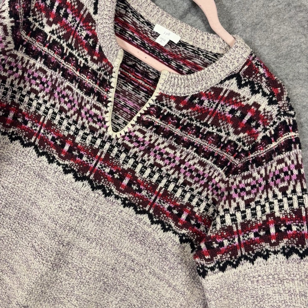 J‎ Jill Fair Isle Sweater Womens Sz LT Gray Purple Pullover Warm Comfort Classic